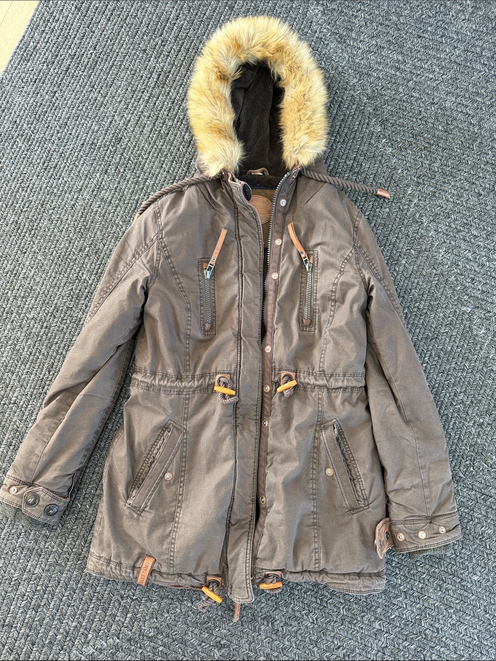 Naketano Brown Utility Parka with Faux-Fur Trim Hood